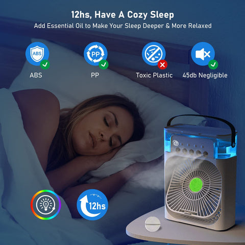 Portable Air Conditioner Fan Usb Electric Fan With Led Night Light, Fine Mist Water, And Humidifier Function | Led Night Light Water Mist Mini Fan Cooler