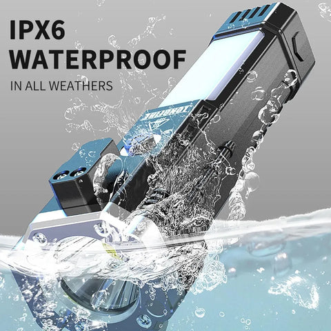 3w Rechargeable Led Flashlight And Power Bank , Most Powerful Portable Led Torch, Super Bright, Waterproof Torch Light With Hanging Magnet And Safety Window Breaking Hammer & Seat Belt Cutter For Camping, Hiking, Outdoor Emergency